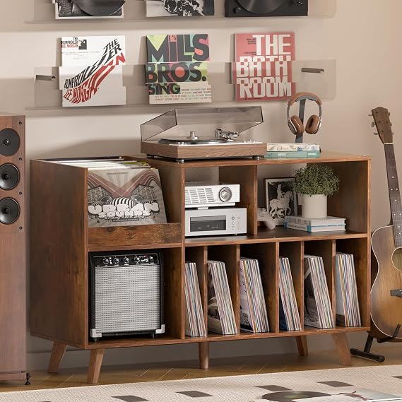 LELELINKY Large Record Player Stand, Turntable Stand with Storage, Vinyl Holder with Display Area, Record Player Table Holds Up to 450 Albums, Record Holder for Music Room Living Room