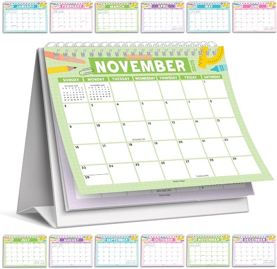 Hadley Designs Small Desk Calendar 2025-2026 Standing Flip 18-Month Flip Calendar for Desk, Ideal for Office, Home, Classroom Cute Monthly Designs, Compact & Sturdy (School Pastel)