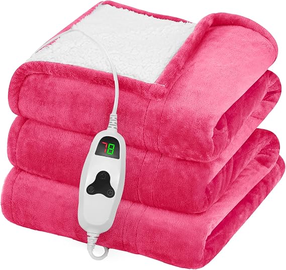greenoak Heated Blanket Electric Throw 50"X60", Heating Blanket with 10 Heat Levels 8 Hours Auto-Off,Fleece Soft Christmas Blanket,Birthday Gifts for Women Mom, Rose Pink