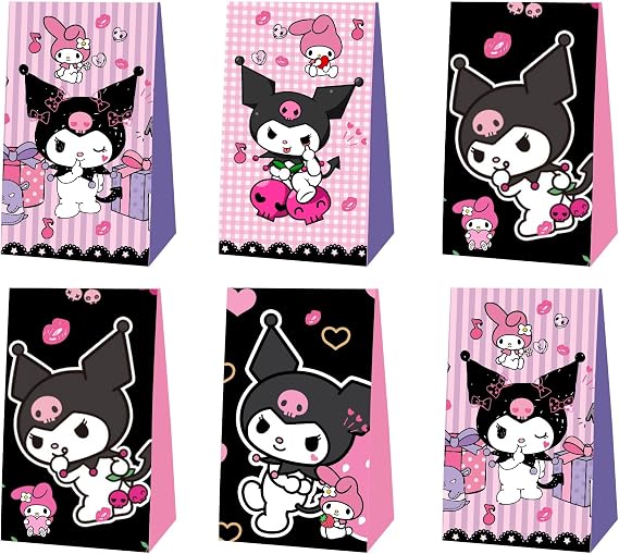 Tuklye 12 Pcs Kuromi Party Favor Gift Bags for Kuromi and My Melody Birthday Party Decorations and Supplies
