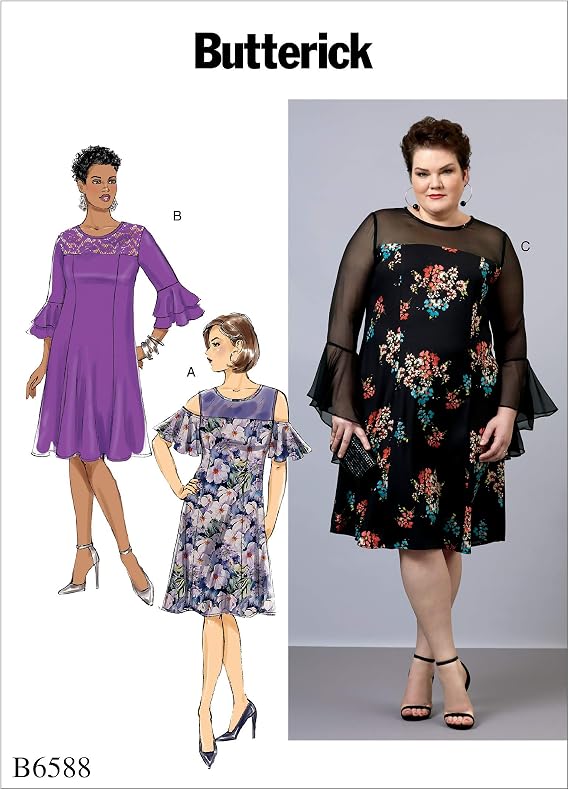 Butterick Patterns Women's Mesh Overlay Dress Sewing Patterns, 26W-28W-30W-32W, White