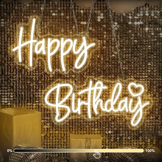 Happy Birthday Neon Signs for Wall Decor,Dimmable LED WarmWhite Neon Light Sign,Happy Birthday Light Up Sign for Backdrop,Birthday,Party,Home Wall Decoration,Birthday Gifts(Two-Pack)