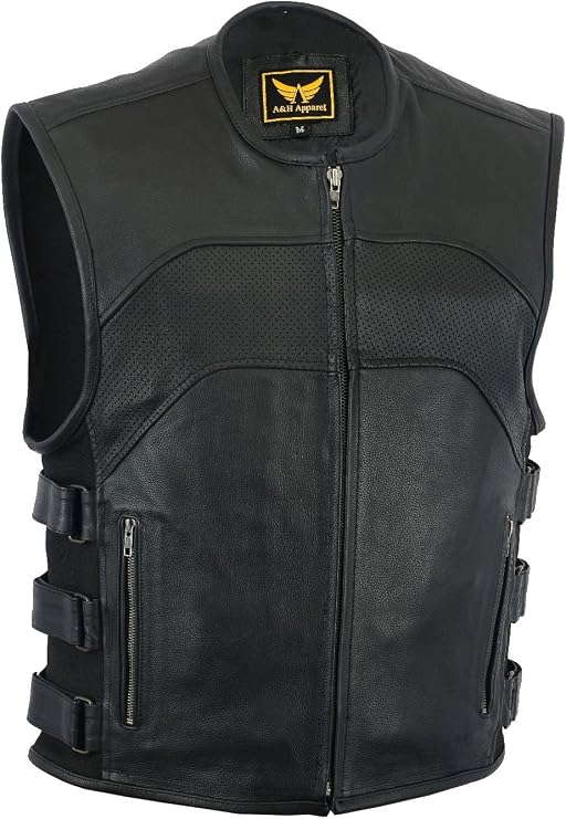 A&H Apparel Mens Motorcycle Biker Classic Vest Genuine Cowhide Leather Vest With Gun Pocket