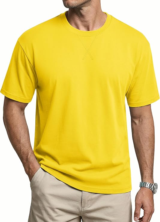Cavva Mens Tshirt Cotton Drop Shoulder Tee Round Neck Short Sleeve Plain T | Combed cotton, mens casual tshirts,oversize drop shoulder, heavyweight, x stitch embroidery, plain versatile tee, work summer