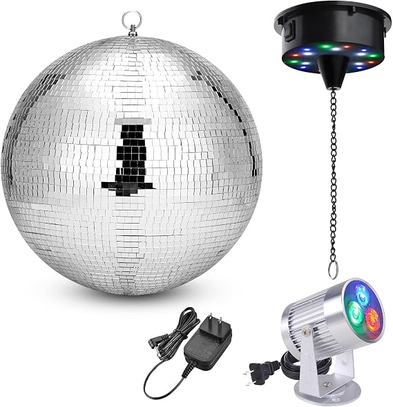 DELight 16" Disco Ball with Motor and Light 6RPM Rotator & 3W RGB Spotlight
