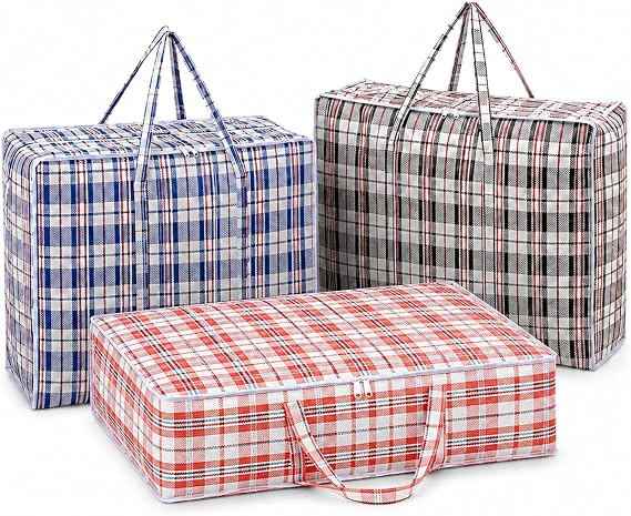 1ABOVE 3 Pack Medium Zipped Storage Bags 57 x 47 x 30 cm | Reusable waterproof bags with strong handles, ideal for clothes, laundry, shopping and moving.