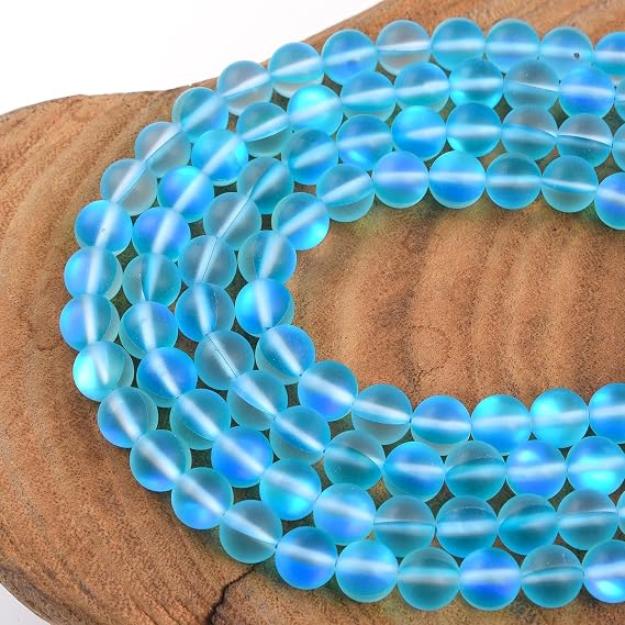 Gorgeous Lightt Blue Aurora Crystal Glass Moonstone Natural Gemstone Loose Beads 8mm Frosted Matte Round Approxi 15 inch DIY Bracelet Necklace for Jewelry Making