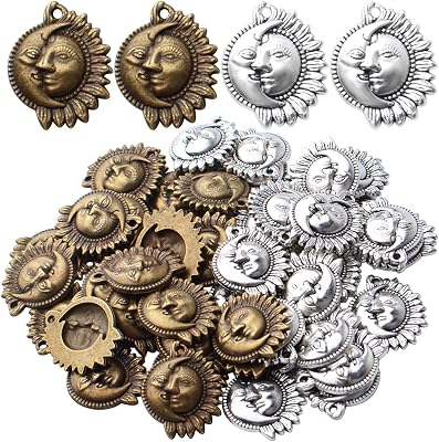 50pcs Sun and Moon Charms Pendants Alloy Sun Smile Celestial Craft Supplies for Necklace Bracelet DIY Jewelry Making Accessories