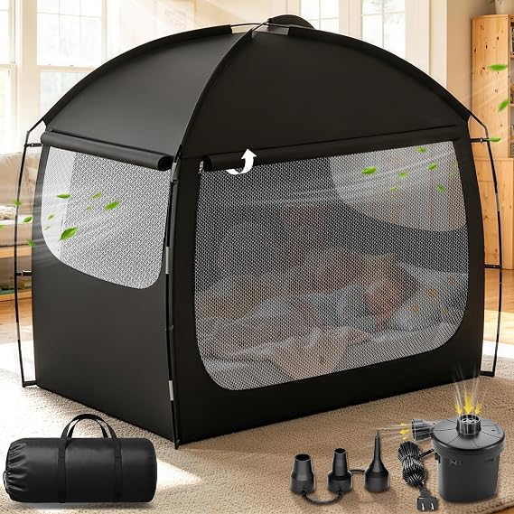 2026 Large Inflatable Toddler Travel Bed with Tent,Blocks 95%+ Light,Portable Blow Up Kids Air Mattress with Air PumpIndoor & Outdoor Sleeping Solution for Camping, Travel, Home, 59''*39in''