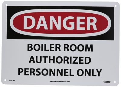 NMC D481RB DANGER - BOILER ROOM AUTHORIZED PERSONNEL ONLY Sign- 14in. x 10in. Danger Sign, Rigid Plastic, WhiteBlack Text on RedWhite Base