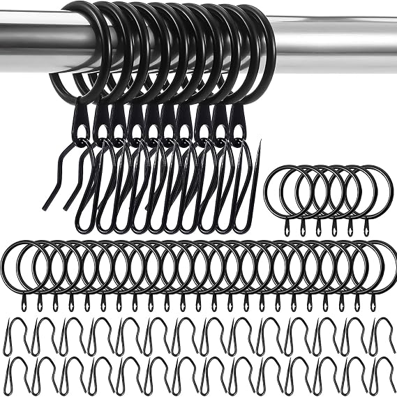 30 Pieces Metal Drapery Curtain Rings Curtain Hanging Rings and 30 Pieces Metal Curtain Drapery Pin Hooks for Window Curtain, Door Curtain and Shower Curtain, 30 mm Internal Diameter
