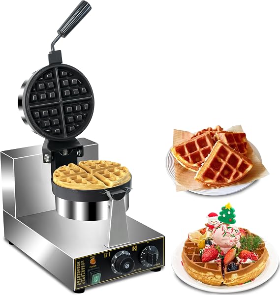 Commercial Waffle Maker, Professional Belgian Waffle Maker Round Waffle Iron Non-Stick 180 rotary Waffle Iron Machine With Temp and Time Control, for Restaurant Bakeries Kitchen Home 110V 1300W