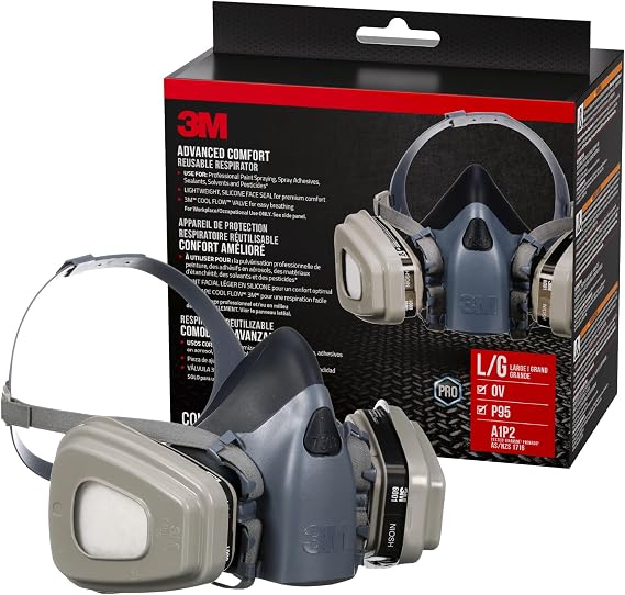 3M Professional Half Mask Organic Vapor, P95 Respirator with Cool Flow Valve, Reusable Respirator, Large | 1-Facepiece, 1-pair of NIOSH-Approved 6001 Cartridges, 2-pairs of 5P71 Filters and 1-pair of 501 Retainers