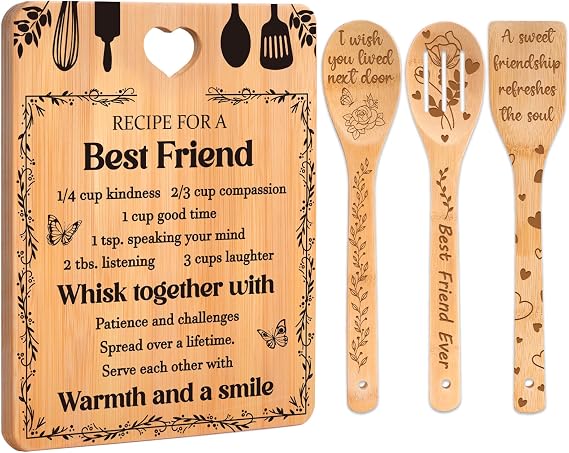Best Friend Birthday Gifts for Women - Bamboo Cutting Board Set, Bestie Friendship Gifts for Women, Ideal Gifts for Birthday Graduation Wedding Job Move House Christmas Thanksgiving.