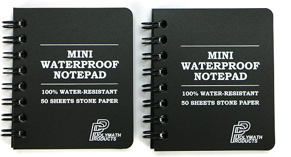 Mini Waterproof Notepad – 100% Water-Resistant Stone Paper Notebook. Ultra-Compact Size (2.5 x 3 inches). (2 Pack)