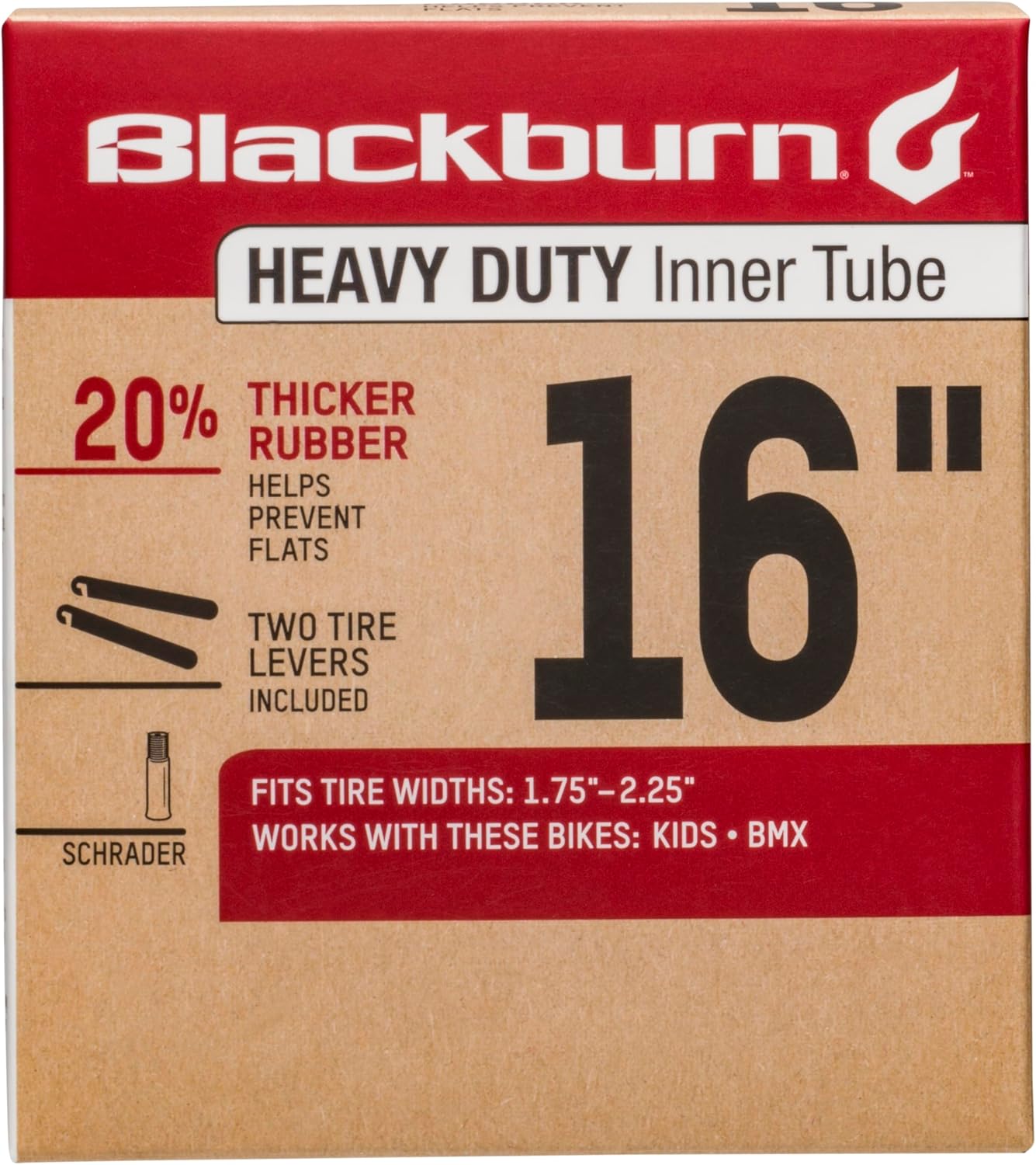 Blackburn 16 x 1.75-2.25 Schrader Heavy Duty Bicycle Inner Tube with tire levers