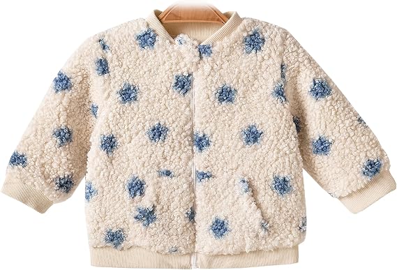 Baby Girls Fleece Jacket with Zipper, Soft Cotton Lining Outwear for 3-24 Months Infant Toddler
