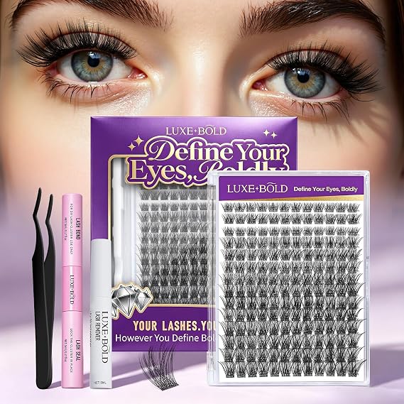 Wispy Individual Cluster Lashes 168Pcs Natural Eyelashes KIT CC Curl Eyelash Extensions 8-18mm Mixed Thin Band Waterproof with Lash Bond and Seal & Remover DIY at Home