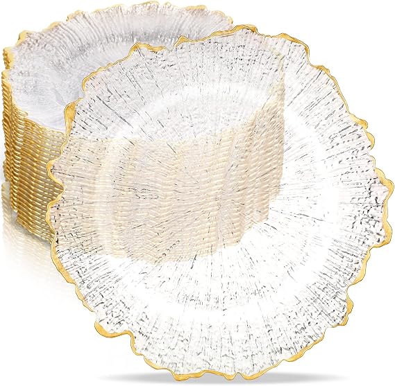 Didaey 25 Pack 13 Inch Charger Plates Bulk Plastic Charger Plates Round Decorative Plates for Home Kitchen Holiday Wedding Party Catering Event Dinner Tabletop Decoration(Gold)