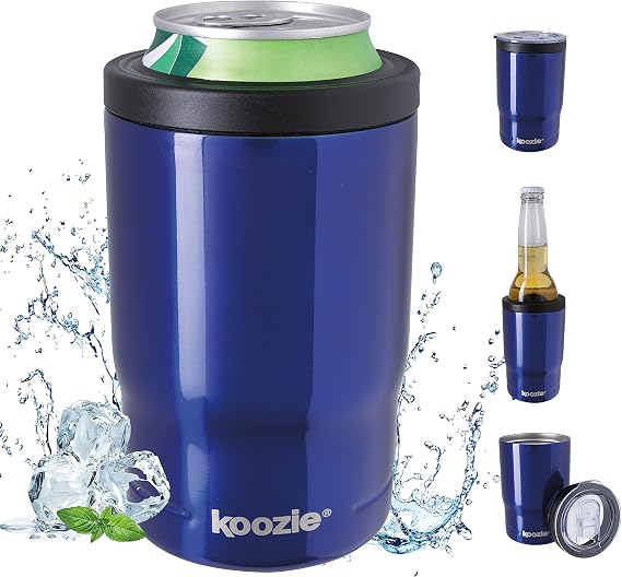 KOOZIE Stainless Steel Triple 3-in-1 Can Cooler, Bottle or Tumbler with Lid for 12 oz Standard Cans | Double Wall Vacuum Insulated for Hot and Cold Drinks (Royal Blue)
