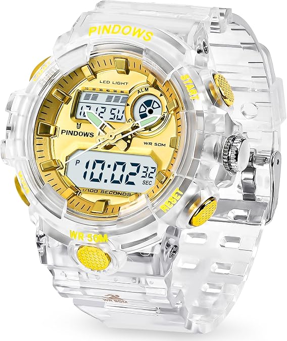 PINIDOUS Womens Watch for Women Digital Sports Watch,7 Color LED Light Large Analog Digital Display Waterproof Watch with Alarm Stopwatch Hourly Chime Multi-Function Wrist Watches