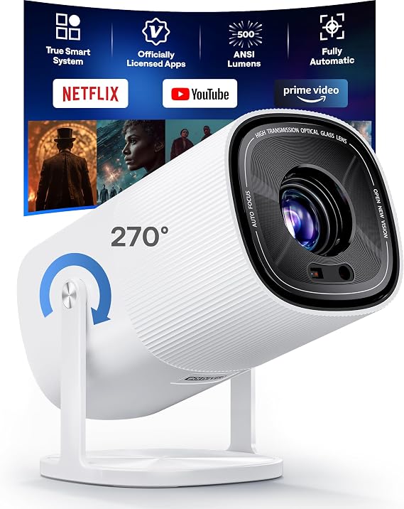 Mini Portable Projector with WiFi 6 and Two-Way Bluetooth