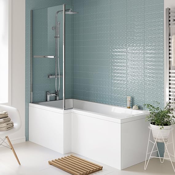 1600 mm Left Hand L Shaped Bath Shower Screen Rail Front Panel Bathroom