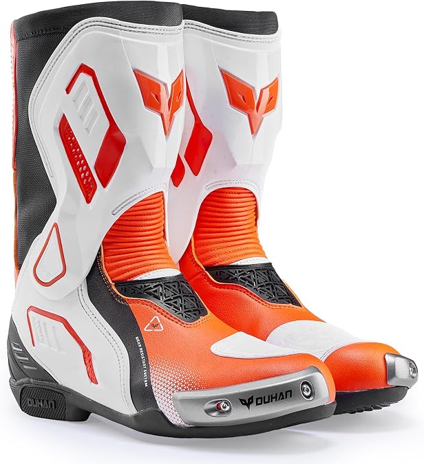 Motorcycle Boots for Men and Women, Motocross Racing Boots with Dual-Axis System Anti-Slip Sole, Leather Riding Boots for Road Sports Protection