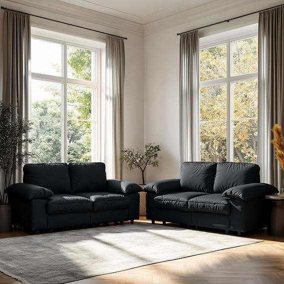 79" Faux Leather Sofa Set Comfy Couch with Pocket Coils Deep Seat 2-Seater Storage Futon Loveseat for Living Room Apartment