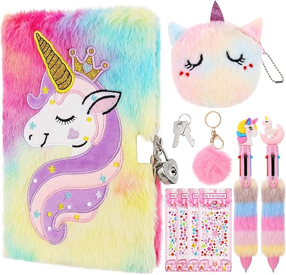 Unicorn Secret Diary For Girls With Lock, Fluffy Notebooks For Girls Gift | Unicorn Notebooks For Girls, Fluffy Diary With Lock For Girls, Unicorn Gifts For Girls, Girls Diary