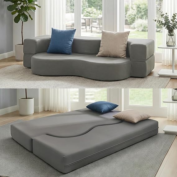 ijuicy Queen Size Convertible Floor Sofa Bed, Futon Sofa Bed-Light Grey
