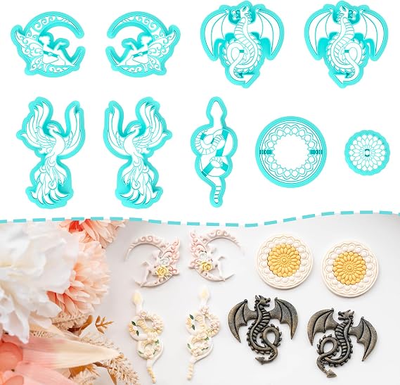 TAINSKY Mythical Clay Cutters, 9 Shapes Polymer Clay Cutters for Earrings Making, Phoenix Polymer Clay Cutters, Snake Clay Cutters for Polymer Clay Jewelry