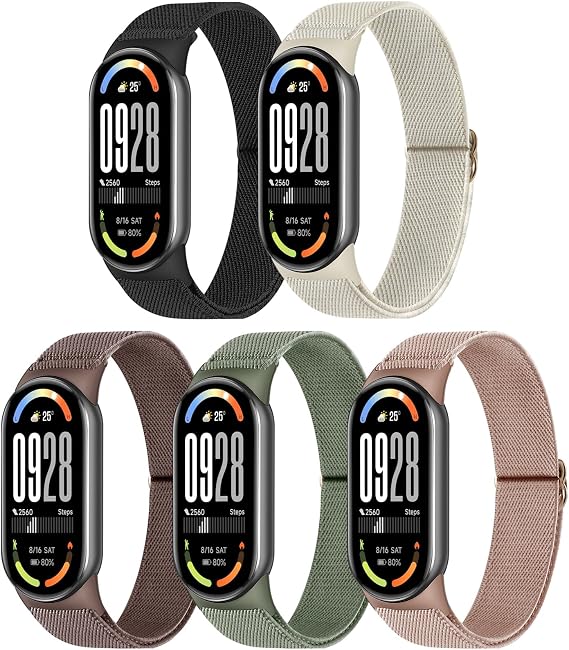 5 Stück Xiaomi Mi Band 10/9/8 Armbands Herren Damen verstellbare Dehnbare Nylon Armbänder Sport Ersatzarmband für Xiaomi Smart Band 10/9/8