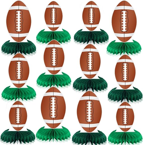 12 Pcs Football Honeycomb Centerpieces Sports Party Decor Football Honeycomb Centerpieces Table Toppers Rugby Ball Table Decoration for Football Party Favor Sport Birthday Party Supplies