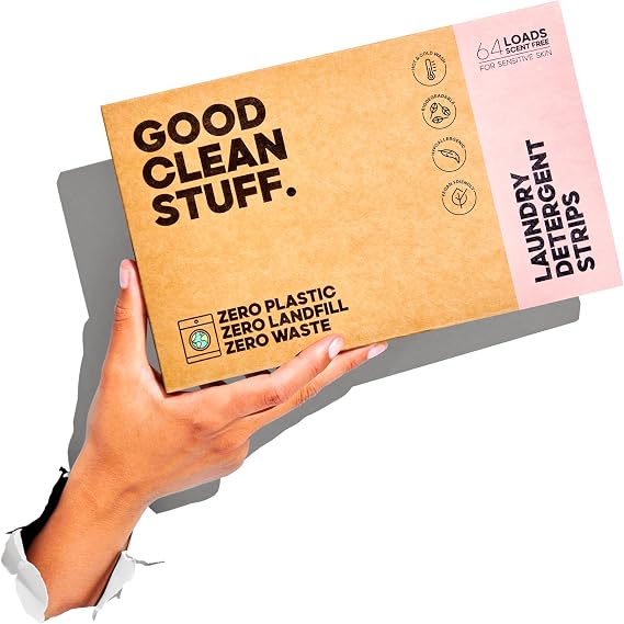 Good Clean Stuff Hypoallergenic Laundry Detergent Strips Sheets 64 loads Eco Ultra-Concentrated Non-Bio Fragrance Free & Unscented for Machine and Hand Washing