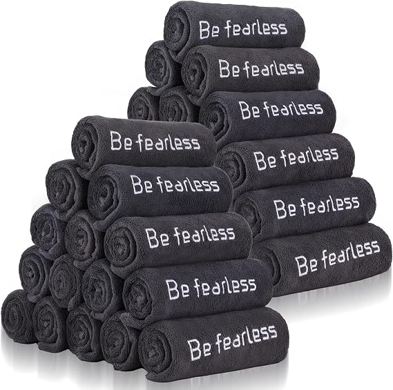 Newwiee 36 Pcs Microfiber Gym Towels for Exercise Fitness Bulk 32 x 16 Inch Soft Quick-Drying Sweat Absorbent Yoga Towel for Women Men Be Fearless Sport Towel for Cycling, Swimming, Workout, Camping