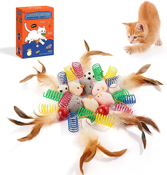 Potaroma Cat Toys Variety Pack 28 Pcs, Catnip Mice Feather Balls Springs