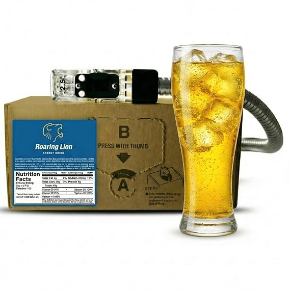 Roaring Lion energy drink (1 Gallon Bag-in-Box Syrup Concentrate) - Box Pours 6 Gallons of Energy Drink - Use with Bar Gun, Soda Fountain or Home Beverage System