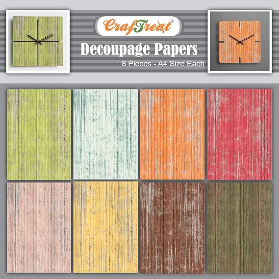CrafTreat Wood Background Decoupage Paper A4 (8.3 x 11.7 Inch) 8 Sheets Rustic Wood Texture Printed Craft Paper for Furniture, Scrapbooking, Collage & DIY Home Decor