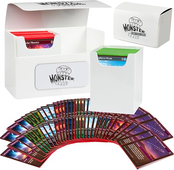 Monster XL Double Commander Deck Box- White, Holds 200 Sleeved TCG Cards, Magnetic Self-Locking Closure- Compatible with Pokemon, MTG Magic: The Gathering| Fits Standard & Small Size Trading Cards