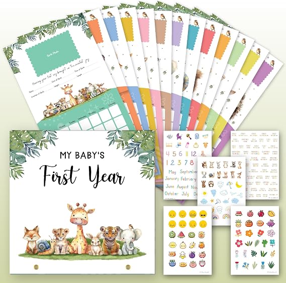 Woodamore Baby First Year Calendar with Stickers, 13 Month Milestone Book