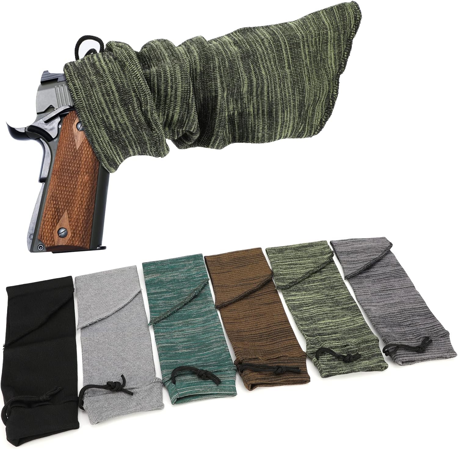 WIOR 6 Pack Gun Socks, 16 x 4 Inch Knit Gun Socks for PistolHandgunRevolver, Silicone Treated Gun Cover Protection Gun Sleeve with Drawstring Closure for Hunting Shooting Anti-Rust Moisture-Proof