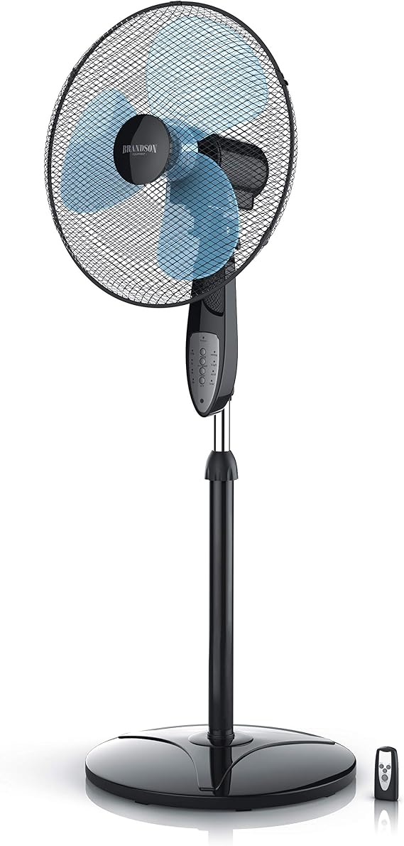 Brandson - Electric Pedestal Fan with Remote Contro, Air Cooling, 3 Speed, Silent operation, Adjustable Height, Oscillating, Electric Floor Standing Fan, 50W, for home and office, Black