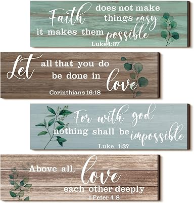 Yulejo 4 Pieces Bible Verses Wall Decor Psalms Scripture Wooden Christian Sign Rustic Wall Art Prayer Decorations for Home Retro