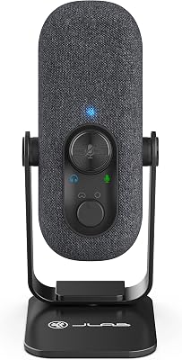 JLab Go Talk USB Gaming Streaming Microphone, White, USB-C Output, Cardioid, Omnidirectional, 96k Sample Rate, 20Hz, 20kHz Frequency Response, Volume Control and Quick Mute, 3.5mm AUX, Plug and Play