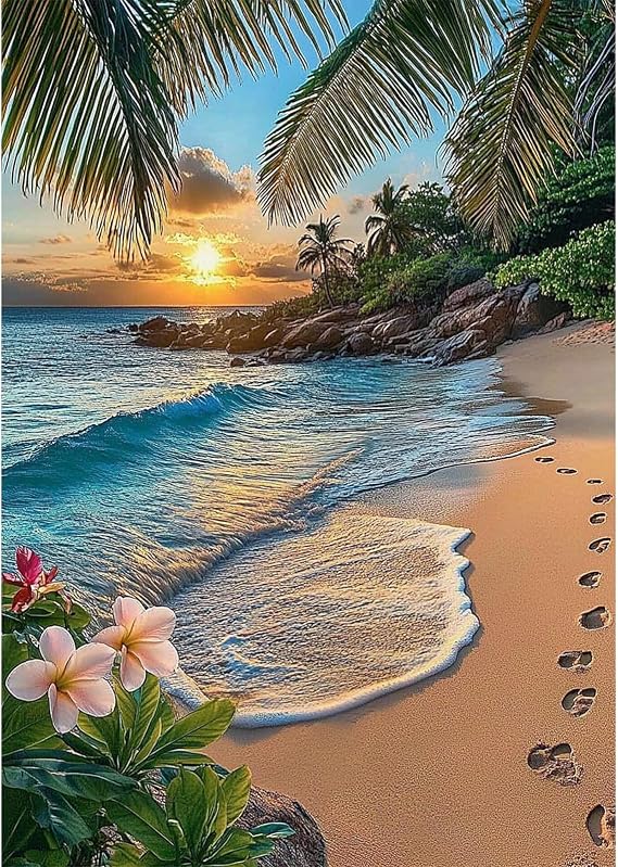 NEWENMO 5D Beautiful Beach Diamond Painting Kits Full Drill for Adults