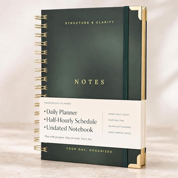 Aesthetic Daily Planner And Notebook With Hourly Schedule - Spiral Notepad