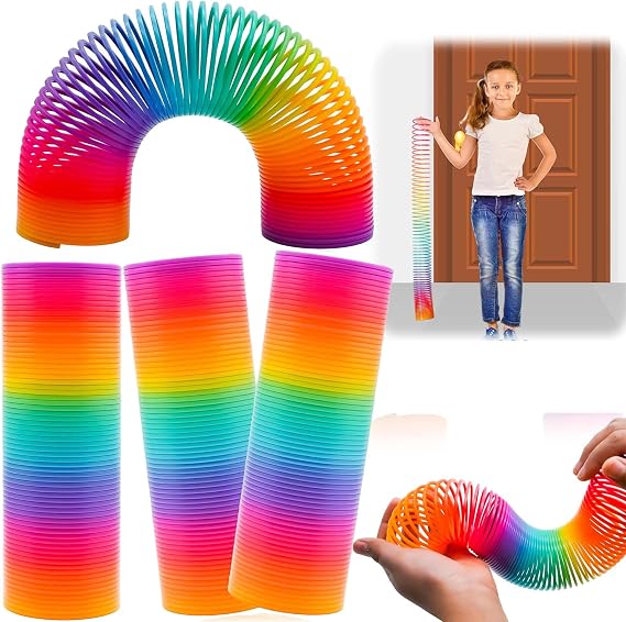 4x Super Long Rainbow Magic Spring Toys 15cm, Extra Large Sensory Fidget SlinkyToy for Kids Adults, Party Bag Fillers, Birthday Gift, Stocking Easter Summer Fun
