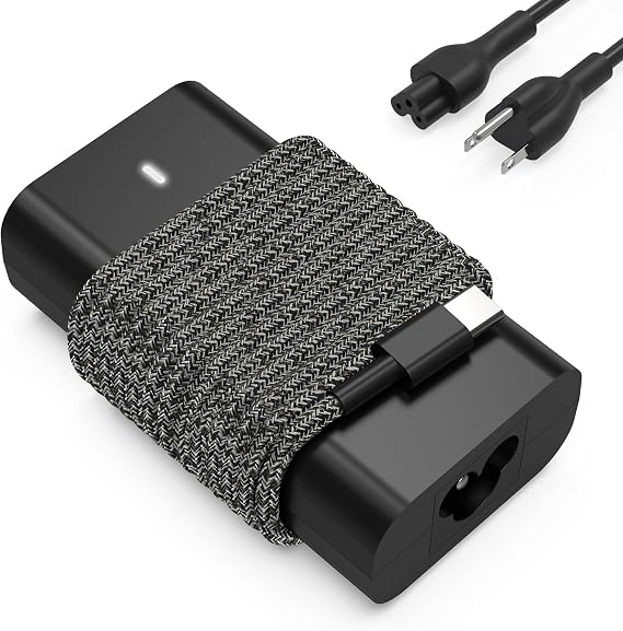 BULL-TECH Slim Charger Replacement for Dell 65W USB-C Laptop XPS and Latitude Fast Charging Type C Travel Laptop Power Adapter