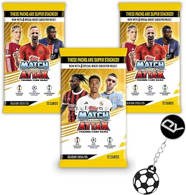 Match Attax Soccer Cards Bundle - 3X Topps Match Attax 2425 Soccer Card Packs  1 Football Keyring - Topps Soccer Cards 2024-2025 - Soccer Cards Match Attax - Premier League Soccer Trading Cards